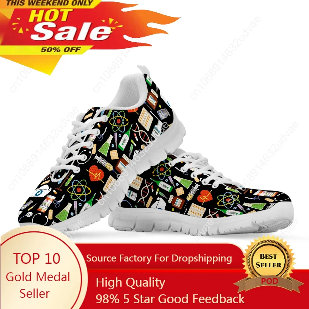 

White Nursing Shoes For Women First Aid/medical Printed Comfortable Sneakers Lace-up Luxury Shoes Footwear Zapatos