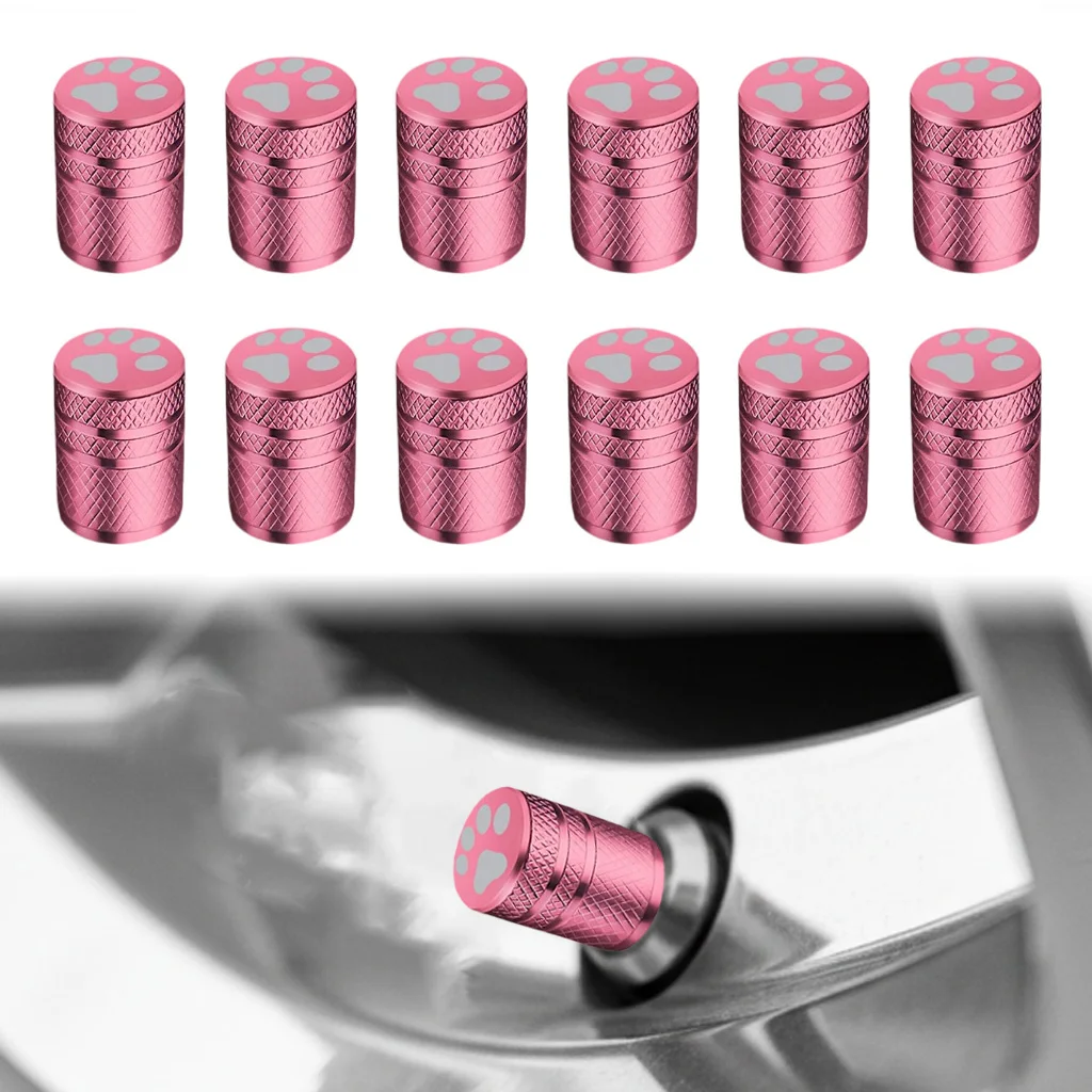12Pcs Car Tire Valve Stem Caps Pink Cat Paw Car Universal Accessories for Car Truck Motorcycle Bike Perfect Gift for Pet Lovers