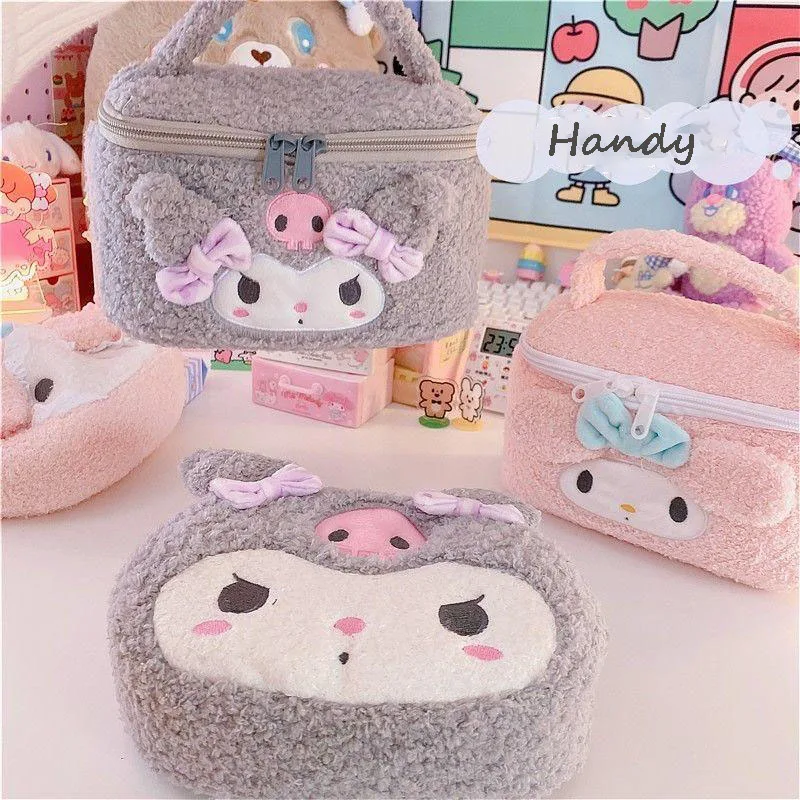 

Sanrio Fluffy Storage Bag Kawaii Mymelody Kuromi Girlish Heart Portable Cosmetic Bag Portable Student Sundries Storage Bag