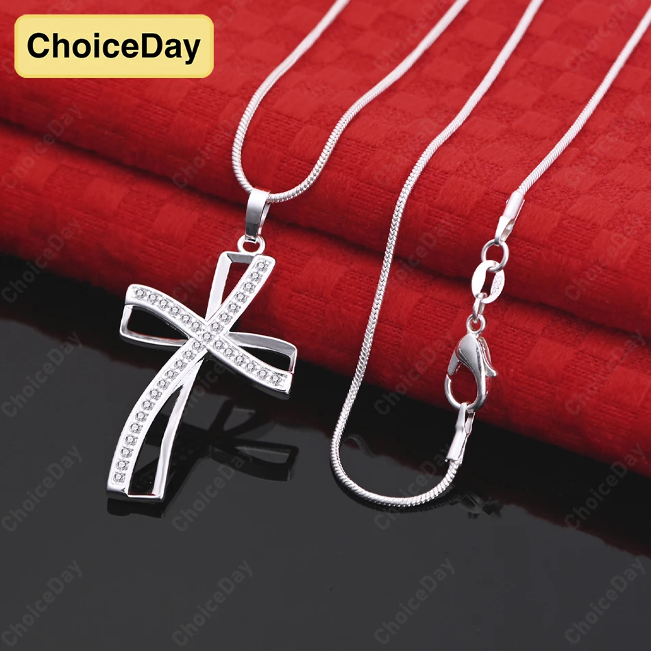 

ChoiceDay 925 Sterling Silver Delicate Twisted Cross Pendant Necklace Women's Fashion Accessories Jewelry Party Gift
