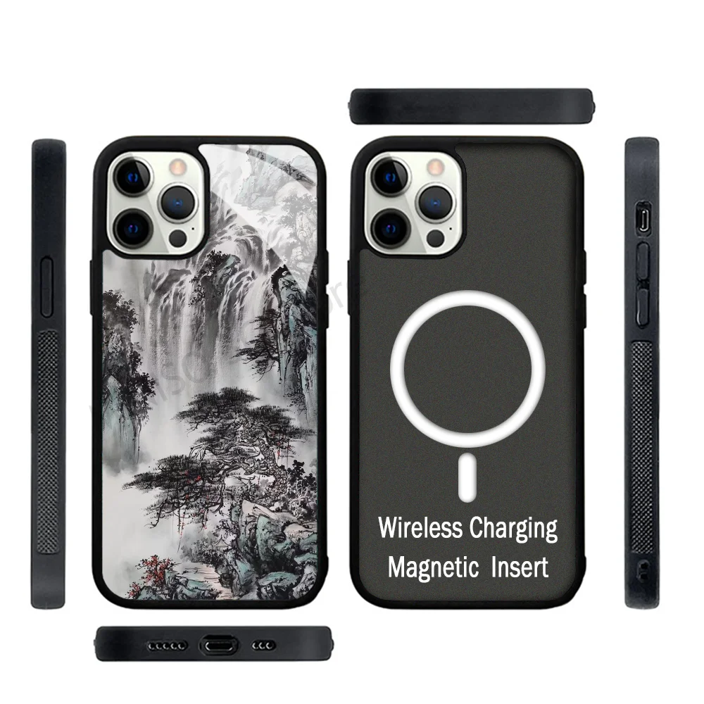 

Ink Painting Phone Case Strong Magnetic For IPhone 15 14 13 Pro Max 11 12 Mini For Magsafe