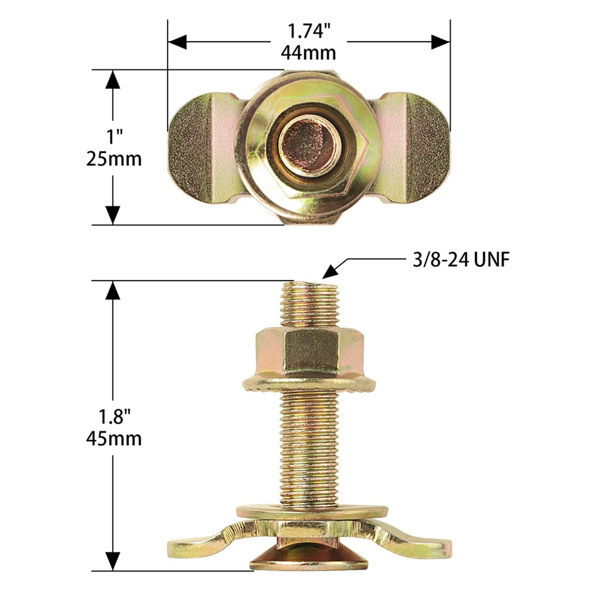 L Track Threaded Stud Fittings L-Track Threaded Double Stud Lug Fitting Tie Down, Used with L Track Rails, Gold