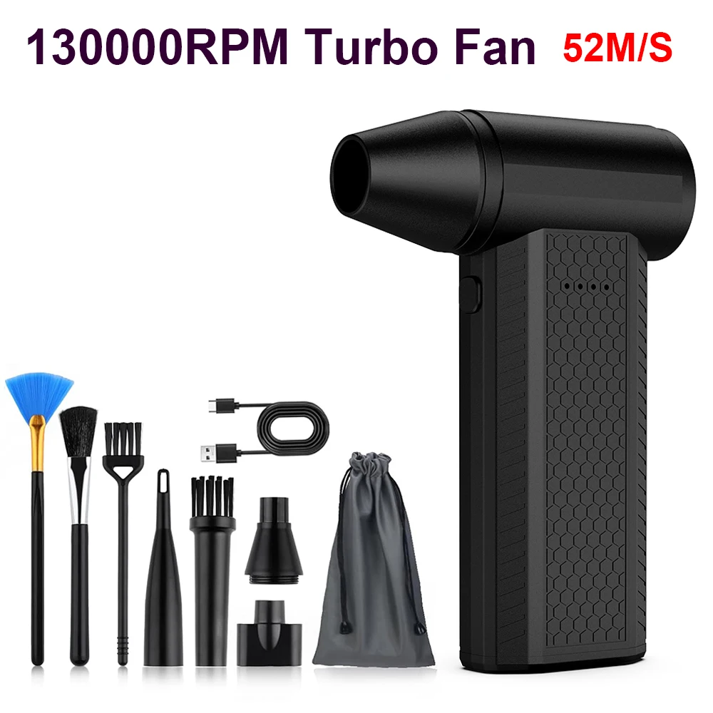 130000 RPM Brushless Motor Electric Turbo Jet Fan Speed 52M/S High-Speed Turbo Violent Fan USB Rechargeable Powerful Dust Blower