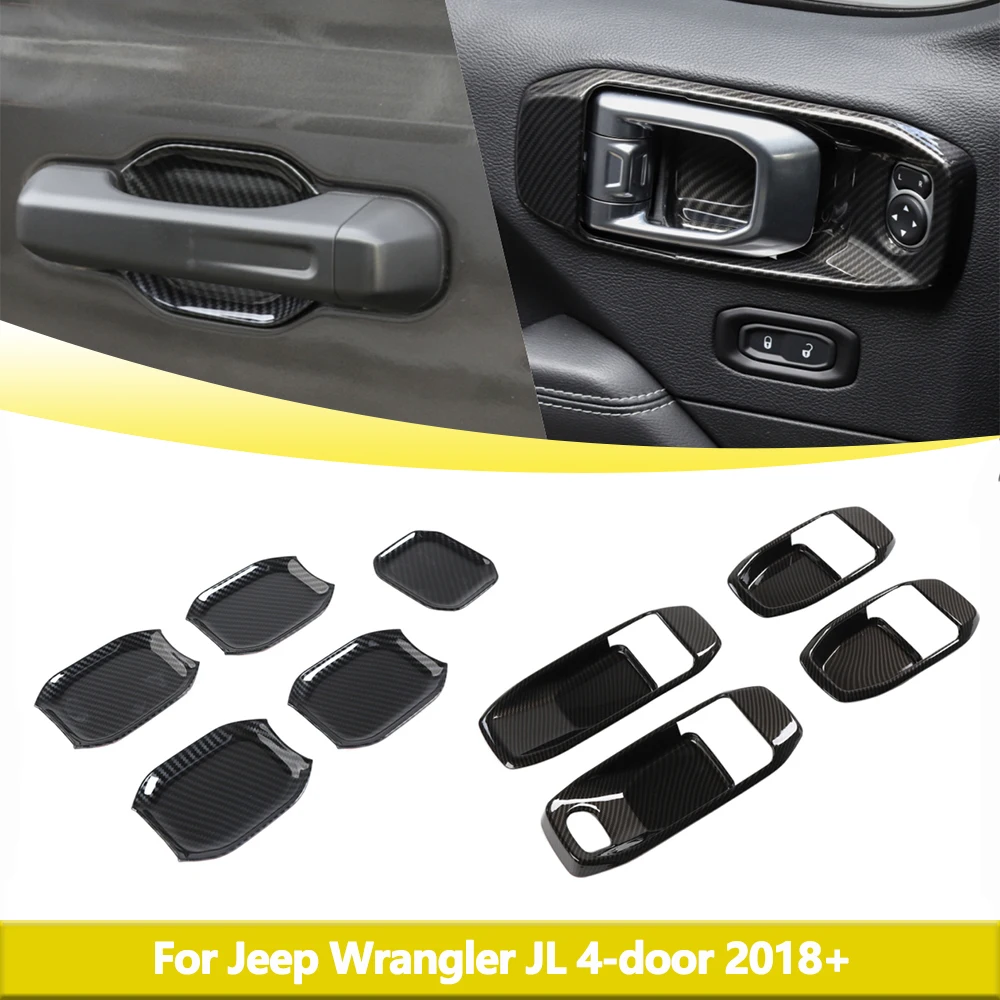 Outer Door Inner Door Handle Decoration Cover Trim For Jeep Wrangler JL 4-door 2018 up Grab Handle Bowl Carbon Fiber Accessories