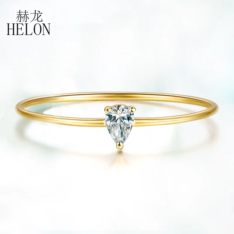 HELON 3X5MM Pear Cut Moissanite Ring for Women Soild 10K Yellow Gold Solitaire Jewerlry for Engagement Christmas Gift