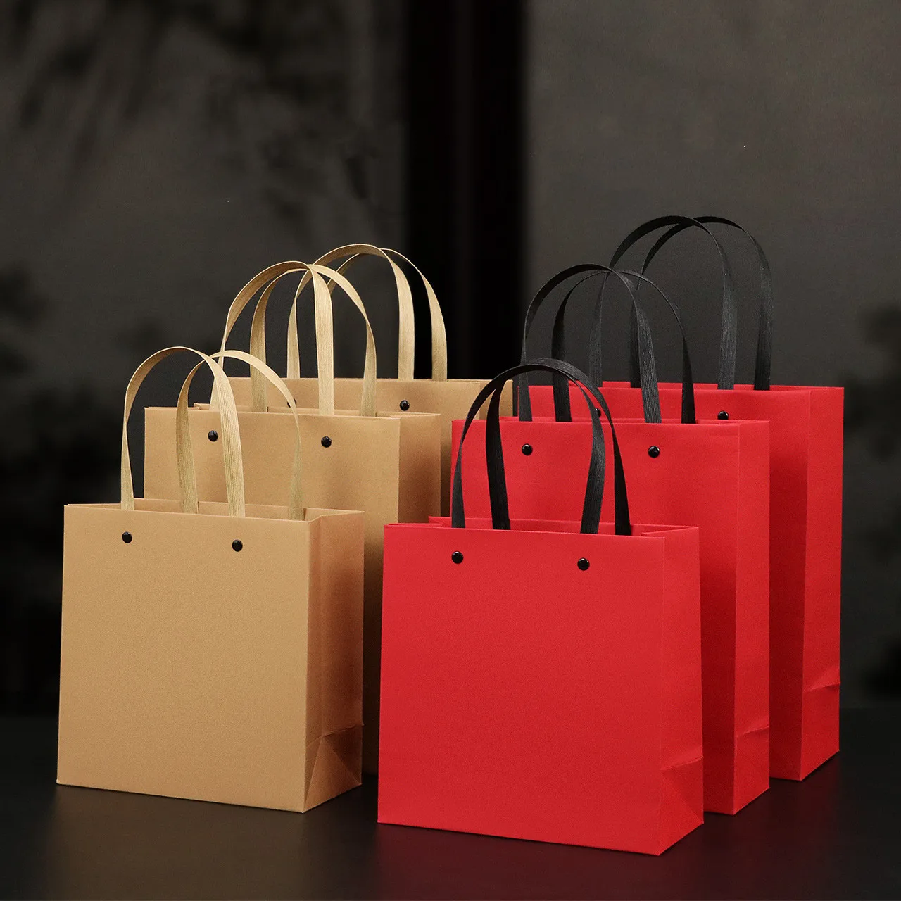 100Pcs/Lot Red Thicken Kraft Paper Gift Bags With Handles For Small business Wedding Birthday Party Favor Bags Jewelry Packaging