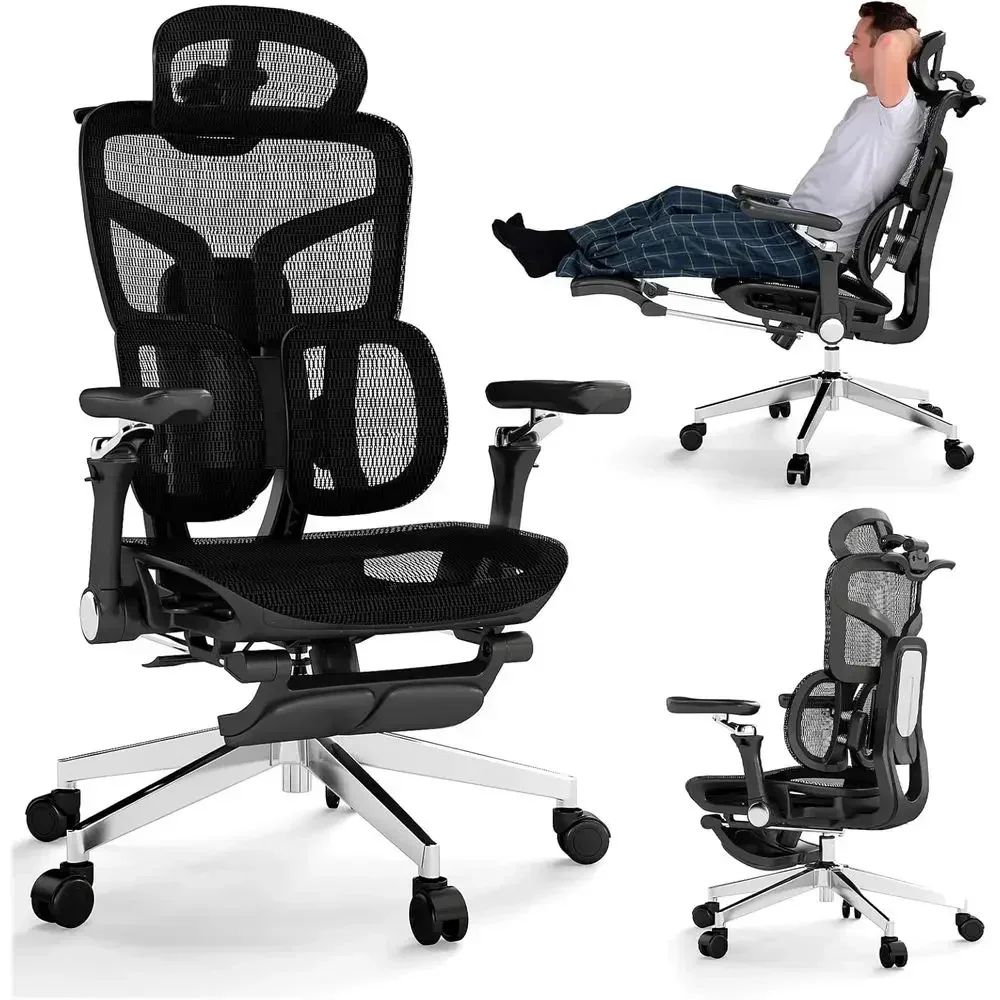 Ergonomic Office Chair with Footrest, Plush Desk Chair for Big & Tall, Lumbar Support, High Back Home Office Chair, Swivel Rolli