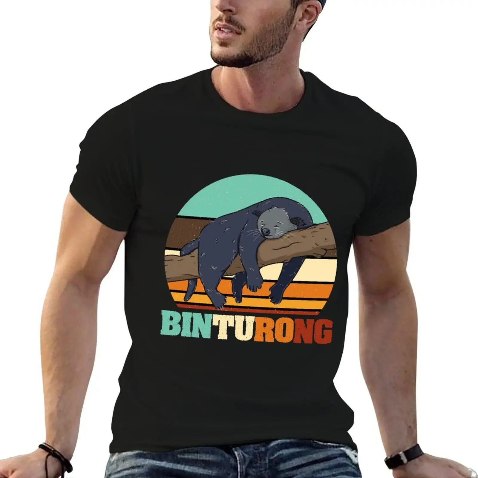 

Vintage Binturong Animal Lover Sunset T-Shirt Anime t-shirt blue archive t shirt men 100℅ cotton