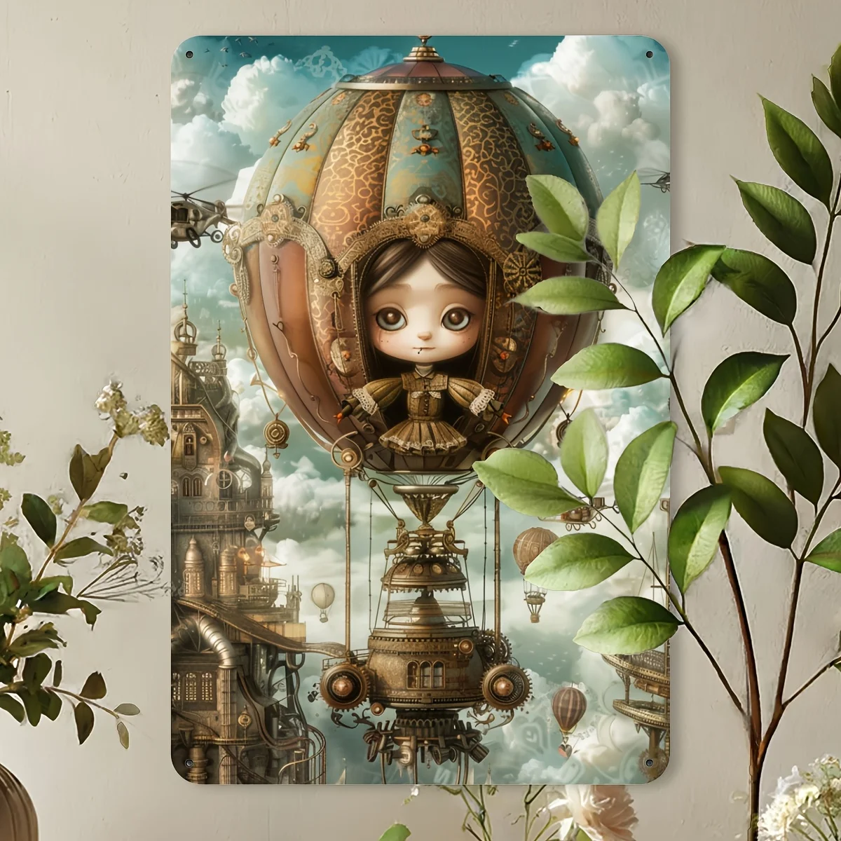 2D Flat 1pc Steampunk Hot Air Balloon Metal Wall Art  Plate Decor for  Use in Home, Office, Cafe, Bar, Garage, Cafe Decoration