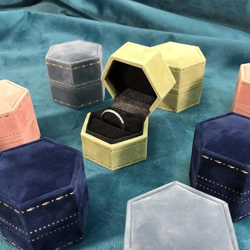 Vintage Hexagon Jewelry Single Ring Box Empty Case Holder For Engagement Wedding Ceremony Valentines Day Gift Organizer