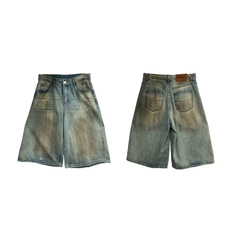 Benuynffy American Retro Washed Straight Leg Jeans Women 2026 Summer New Y2k Streetwear Mid Waisted Loose Wide Leg Capri Pants