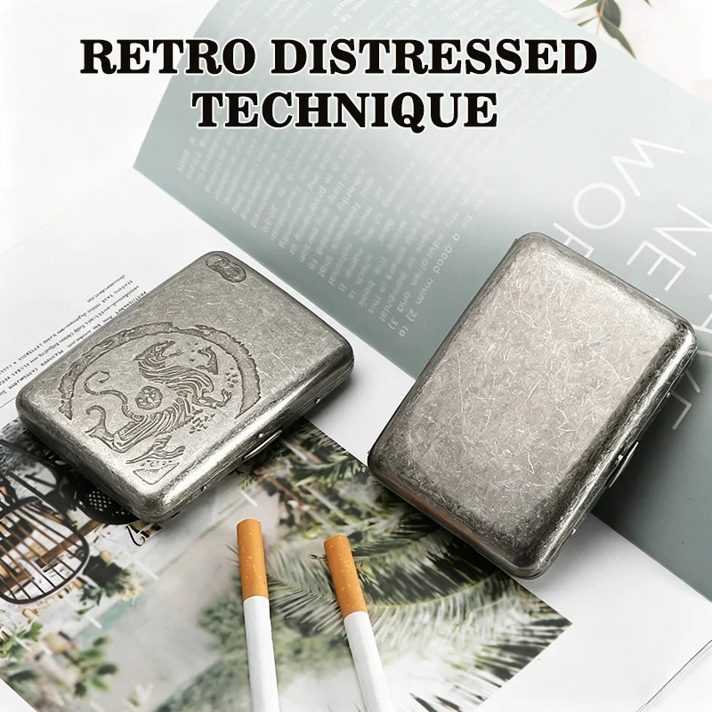 16pc Sticks Metal Cigarette Case Antique Craftsmanship Men's Portable Anti-pressure Moisture-proof Windproof Cigarette Case