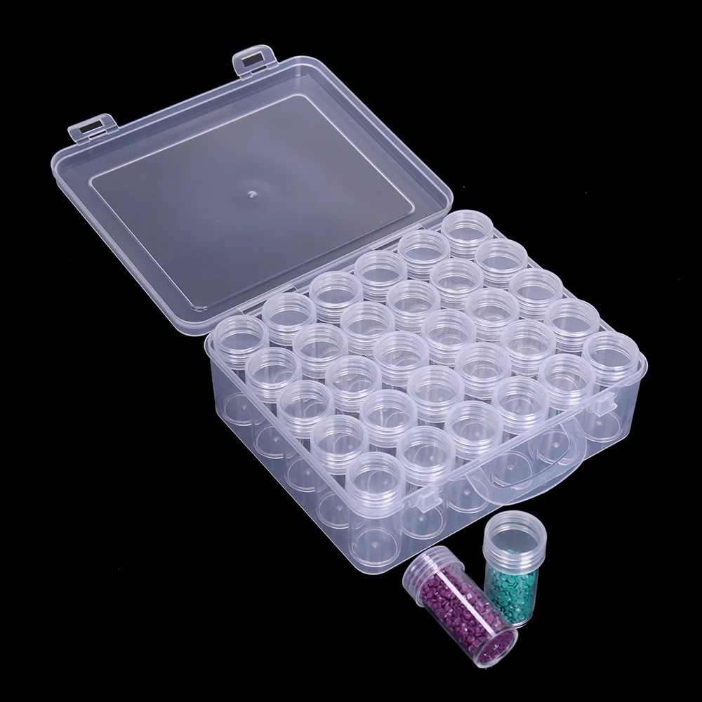Clear Plastic Diamond Painting Cross Stitch Accessories Storage Box Set - 30/120/60 PCS Round Jars With Organizer Case Easy View