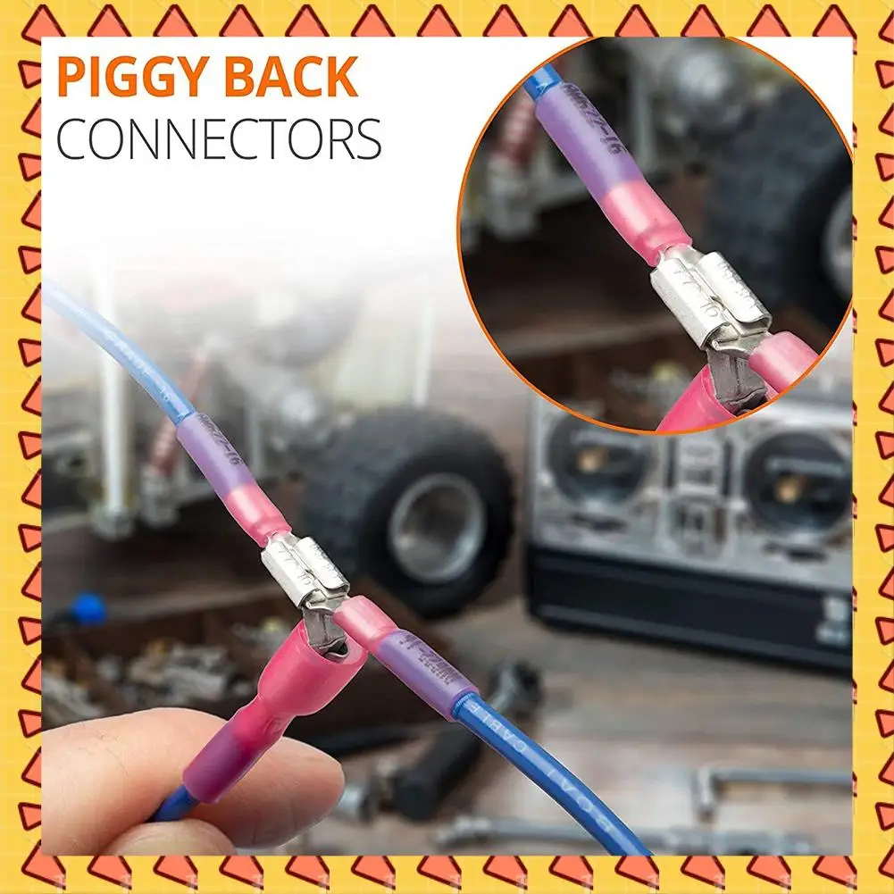 A008 140PCS 22-16/16-14/12-10 AWG Heat Shrink Piggy Back Spade Quick Splice Crimp Terminals Connectors Assortment Kit 3 Sizes