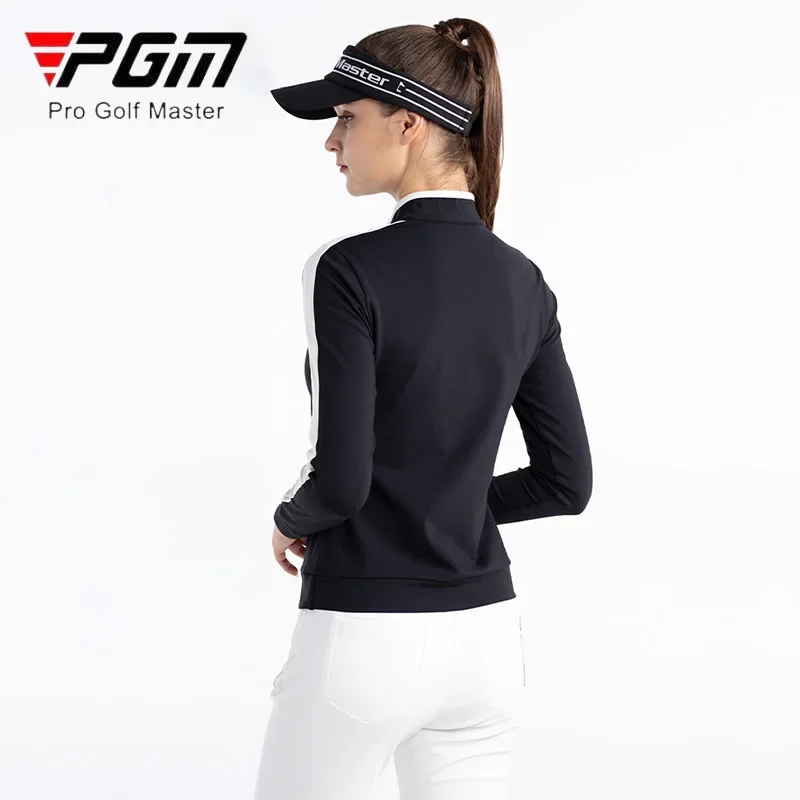 PGM Women Golf T-shirt Ladies Slim Full Sleeve Top Women Patchwork Zipper Collar Casual T-Shirts Autumn Elastic Casual Wear