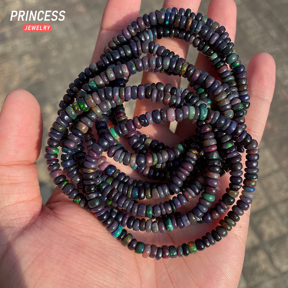 

Top Genuine Natural Australia Black Opal 4.8-5mm Rondelle Beads Elastic Bracelet for Jeweyry Gift or Jewelry Making