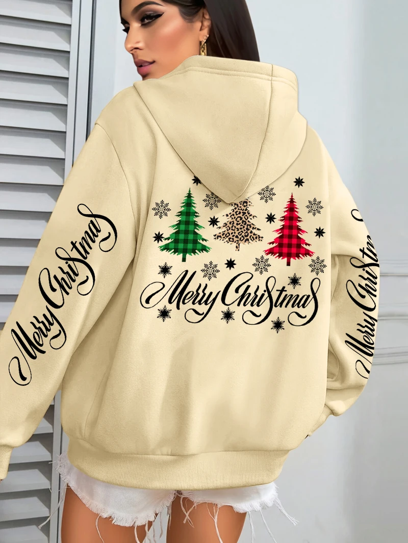 Joyeux noël Plaid arbres imprimer femmes à capuche automne polaire sweats à capuche Hip Hop ample Streetwear femme décontracté tout-Match à capuche