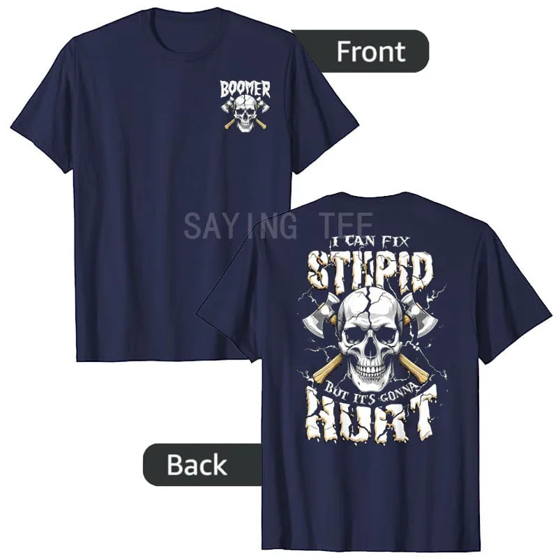 Boomer I Can Fix Stupid But It's Gonna Hurt T-Shirt Y2k Herrenmode Skelett Papa Grafik Spruch T-Shirt Ehemann Cooles Neuheitsgeschenk – Detail 6