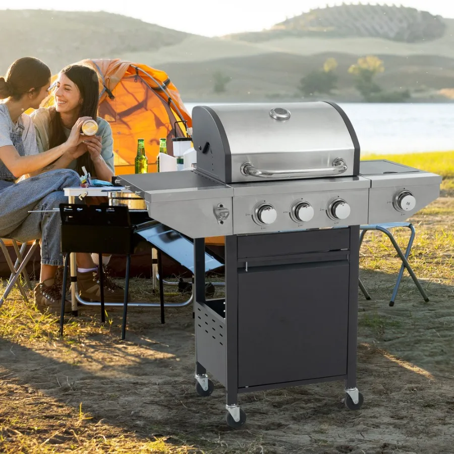 

Propane Grill 3 Burner Barbecue Grill Stainless Steel Gas Grill with Side Burner 37 000 BTU Outdoor Cooking Patio Garden Barbec
