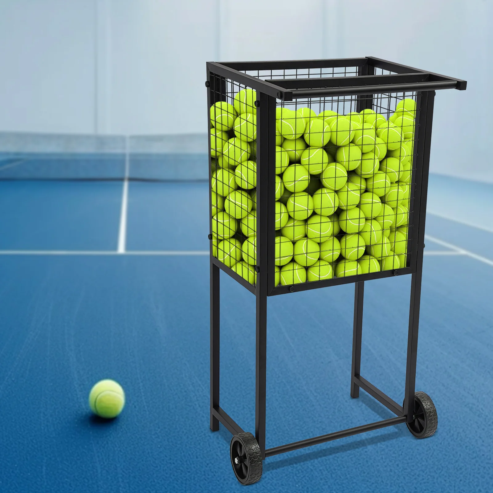 

Professional Tennis Ball Cart, 30lb Capacity with 2 Wheels, Carbon Steel Mesh Basket for Court Practice, Baseball Storage
