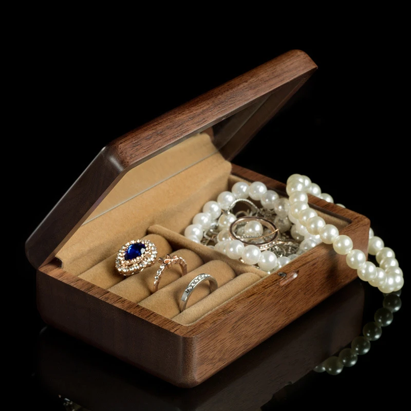 

Black Walnut Solid Wood Ring Earring Jewelry Solid Wood Storage Dustproof Box Crafts Home Travel