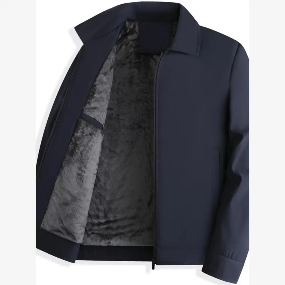 

Thiened Fce Lined Dad Jaet Stand Collar Long Sle Men's Cotton Coat for Middle-Aged And ly Autumn Winter Outerwear
