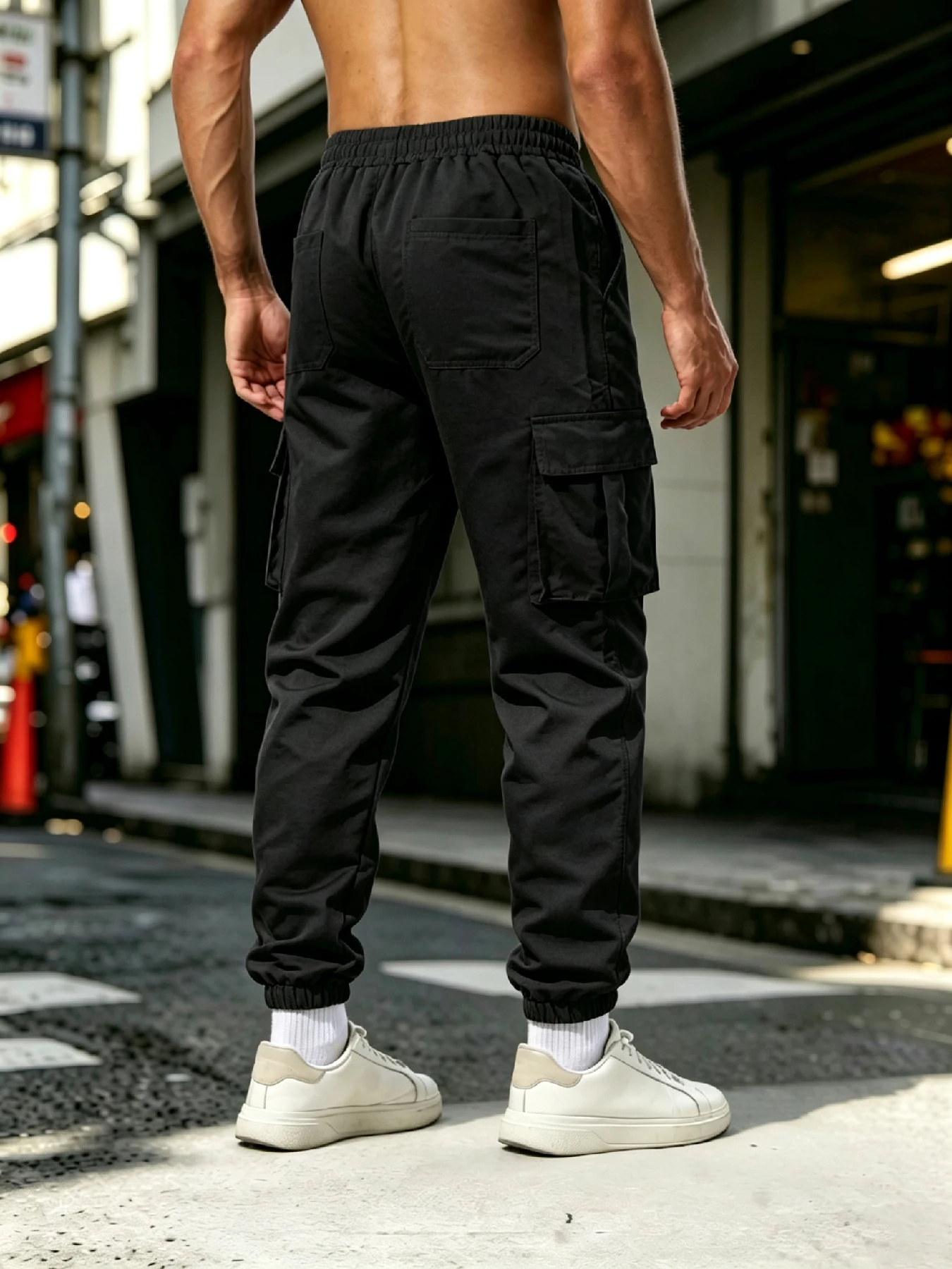Herren Cargo-Jogginghose | Streetwear-Stil mit mehreren Taschen und elastischem Kordelzug in der Taille, locker geschnittene Passform, weich und atmungsaktiv für – Detail 2