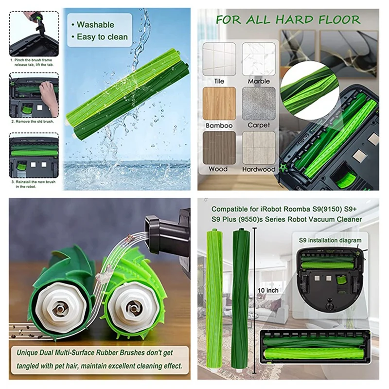 Комплект резиновых роликовых щеток AC66 для iRobot Roomba S9 (9150) S9 + S9 Plus (9550) запасные части для робота-пылесоса