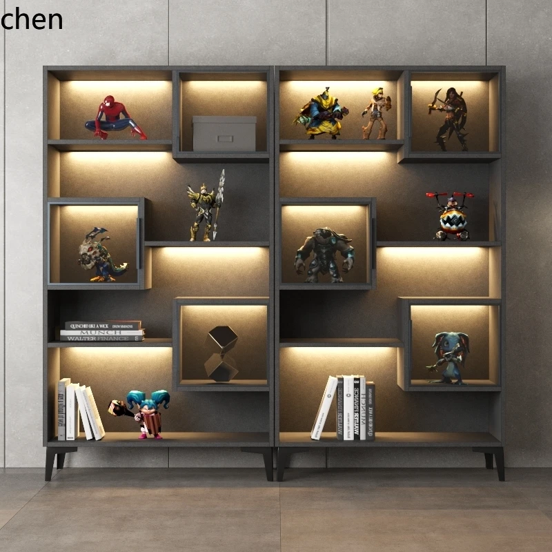 ZML Glass Door Display Cabinet Solid Wood Bookcase Glass Storage Display Cabinet