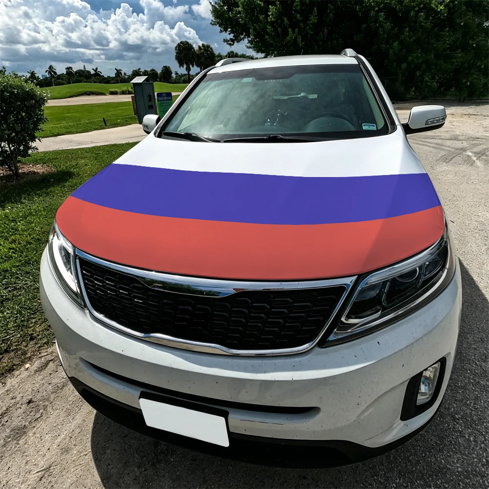 3.8x5.3ft Russia Car Hood Cover Flag Russian Car Bonnet Banner Elastic Fabrics Windproof Patriotic Automotive Hood Covers