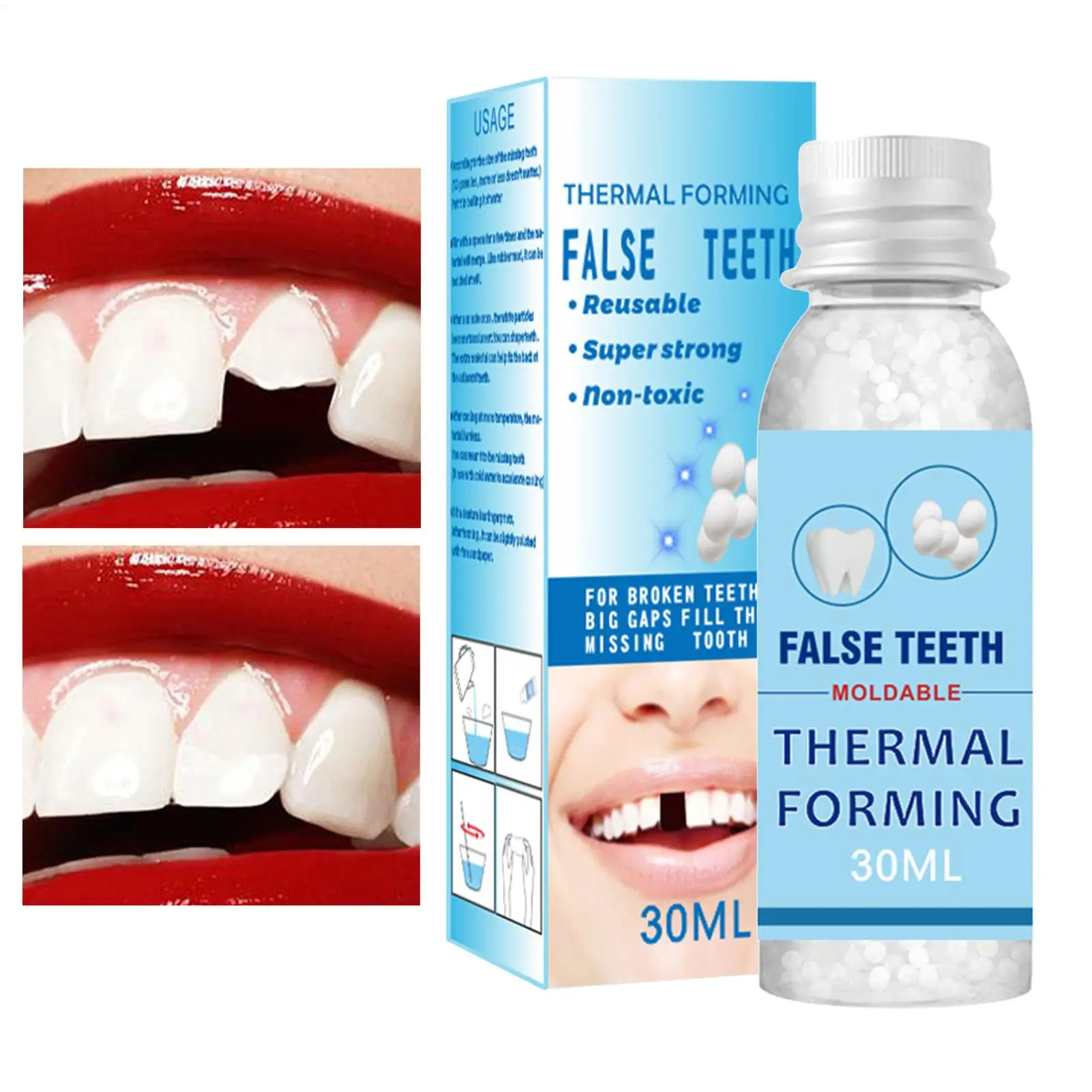 30 مللي خرز الأسنان الصناعية إصلاح استبدال خرز الأسنان الكاذبة القابل للتشكيل للنساء والرجال والحفلات اليومية والاحتفالات والأحداث الاجتماعية #1