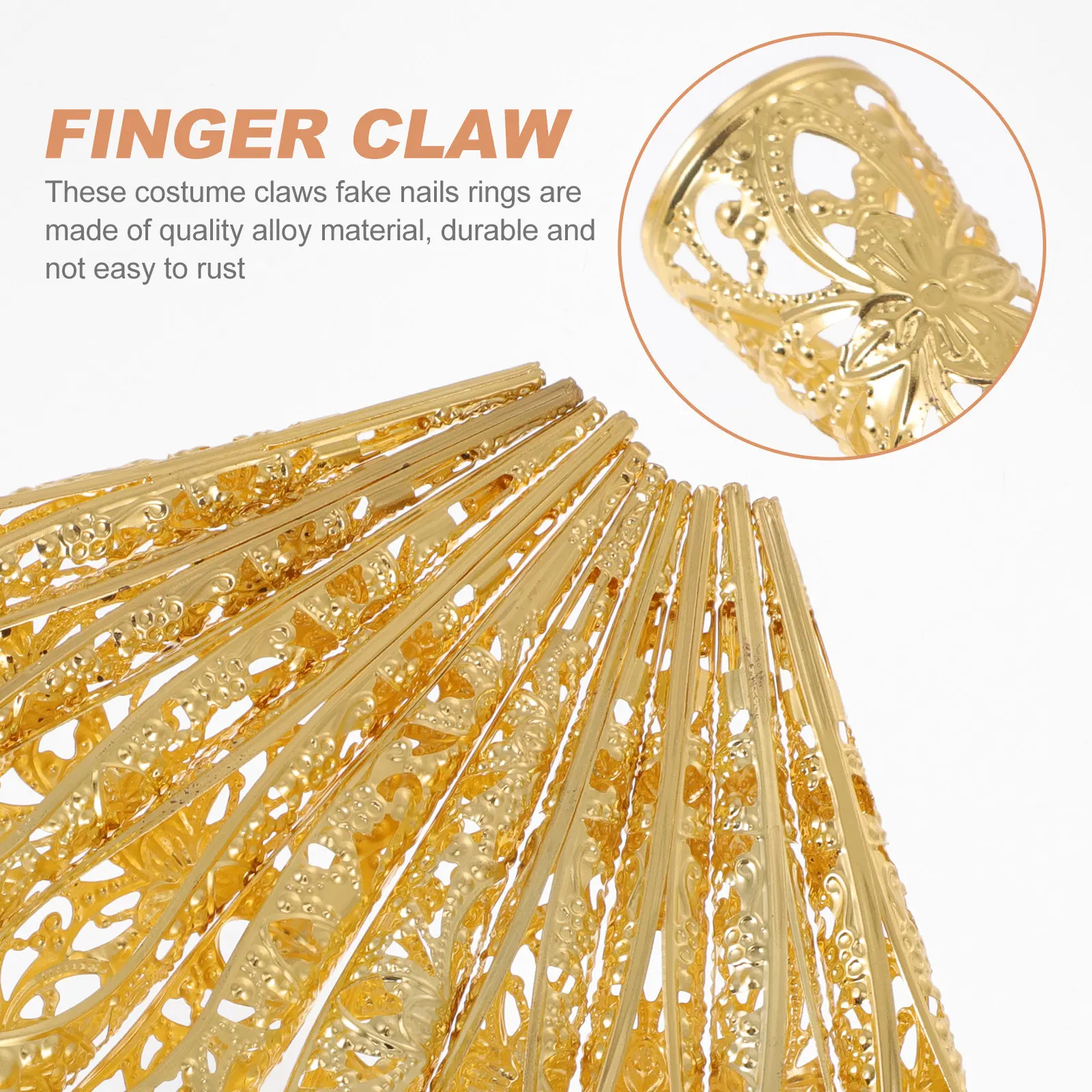 10pcs Metal Hollow Claw Nail Rings for Cosplay, Belly Dance & Fashion – Alloy Finger Tip Claws