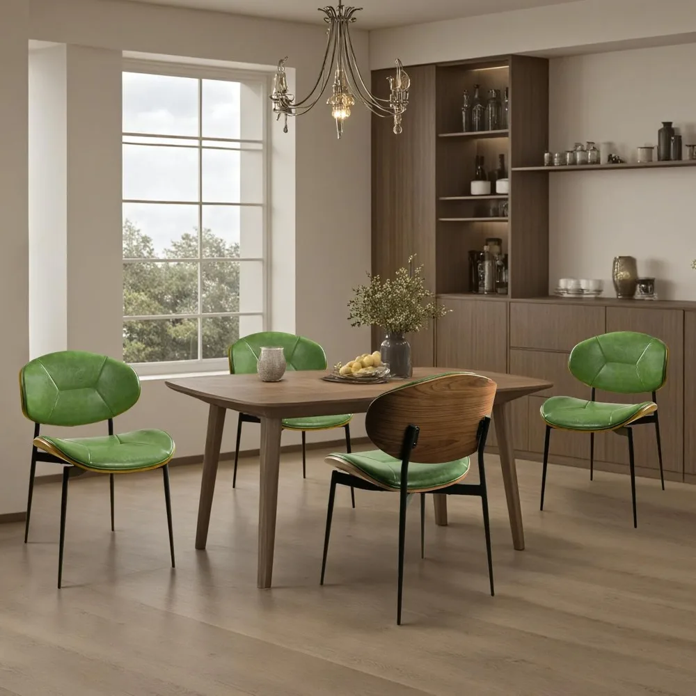 مجموعة كراسي تناول الطعام مكونة من 4 كراسي جانبية للمطبخ حديثة وظهر منحني وأرجل معدنية لغرفة المطبخ والمطعم باللون الأخضر #1