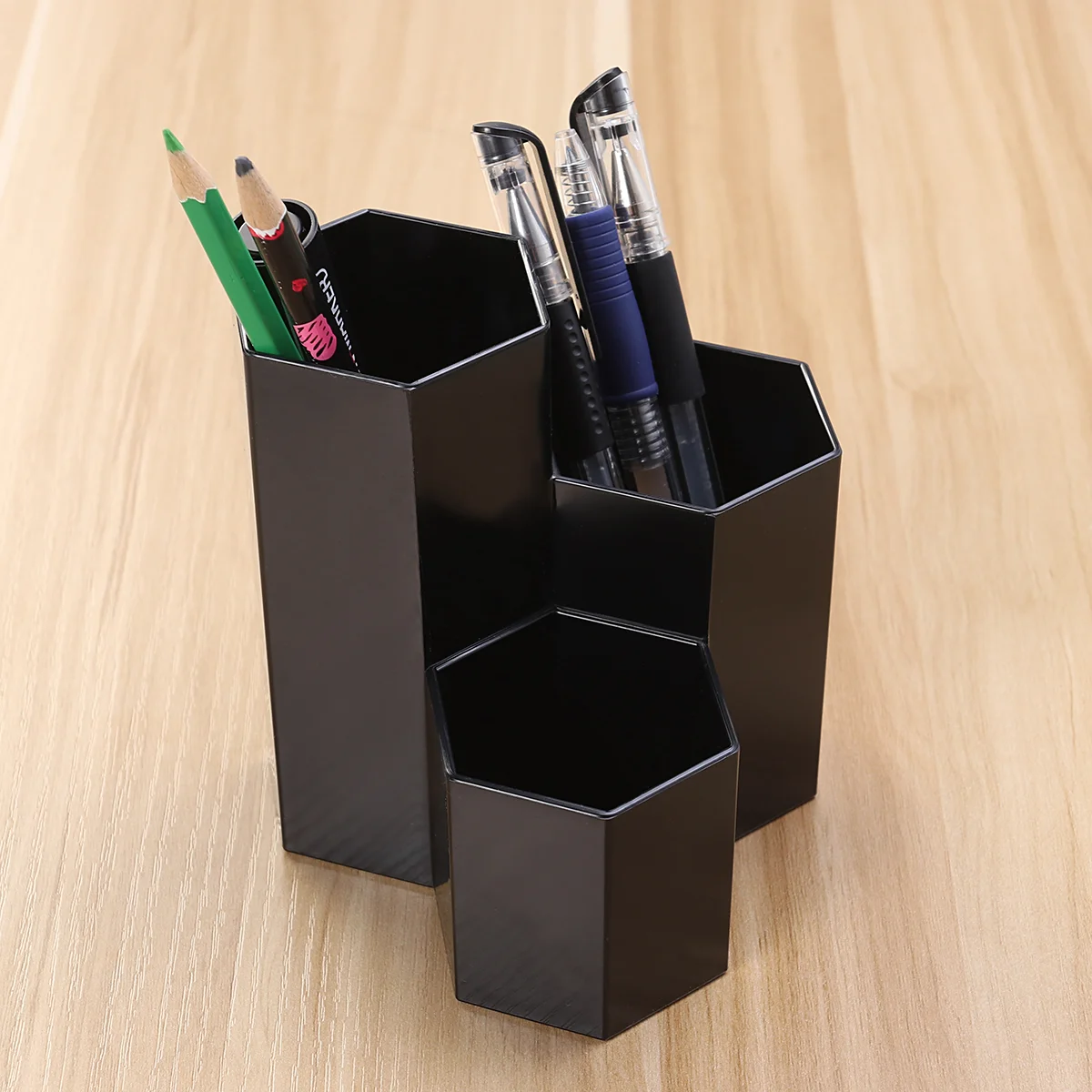 Imagem -02 - Hexagon Pen Holder com Slot Suporte de Mesa Pen Cup Maquiagem Pot Box Papelaria Organizador para Home Office e Escola Preto