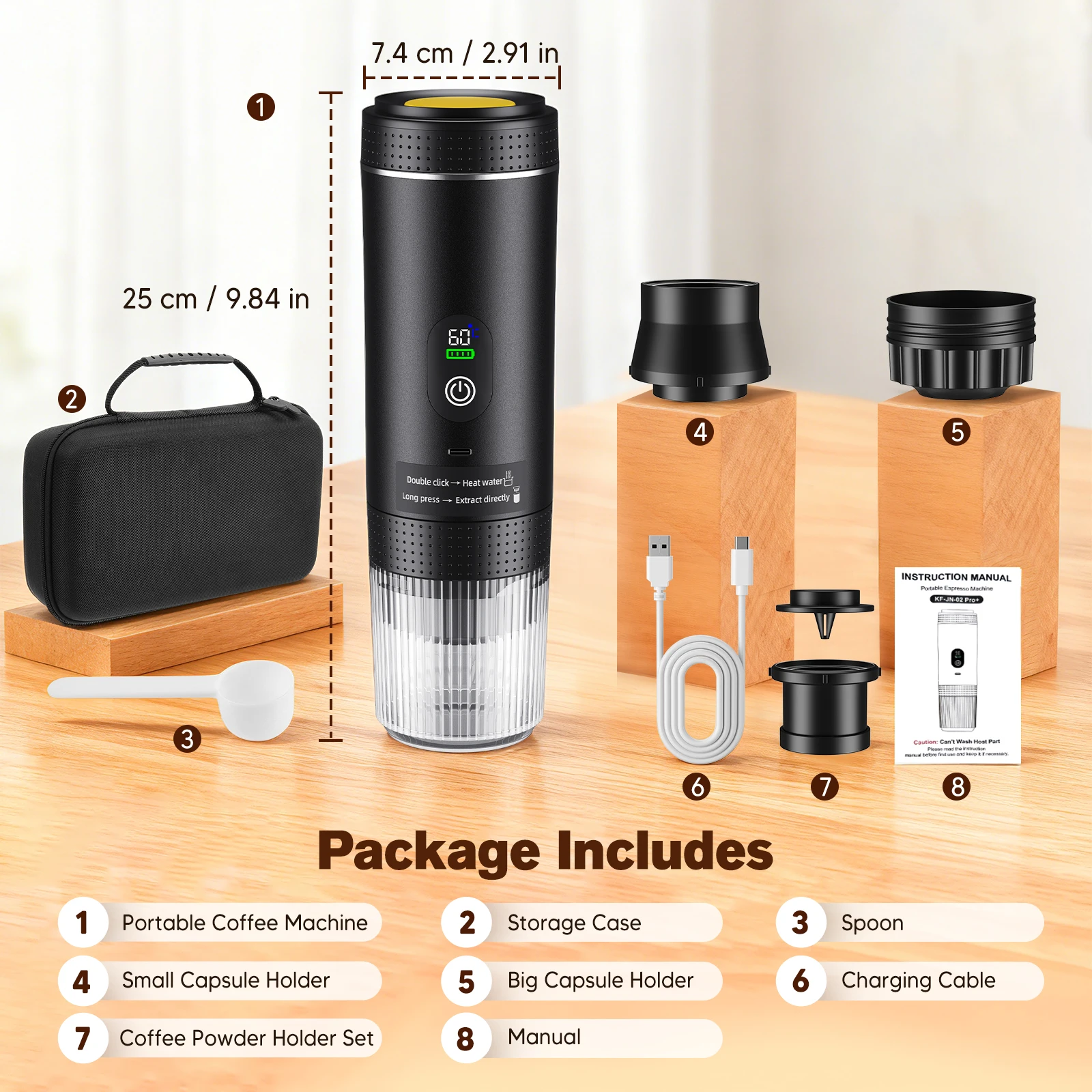 Draagbare espressomachine met digitaal display 3-in-1 capsulekoffiezetapparaat voor auto, thuis, kantoor, camping koffiezetapparaat