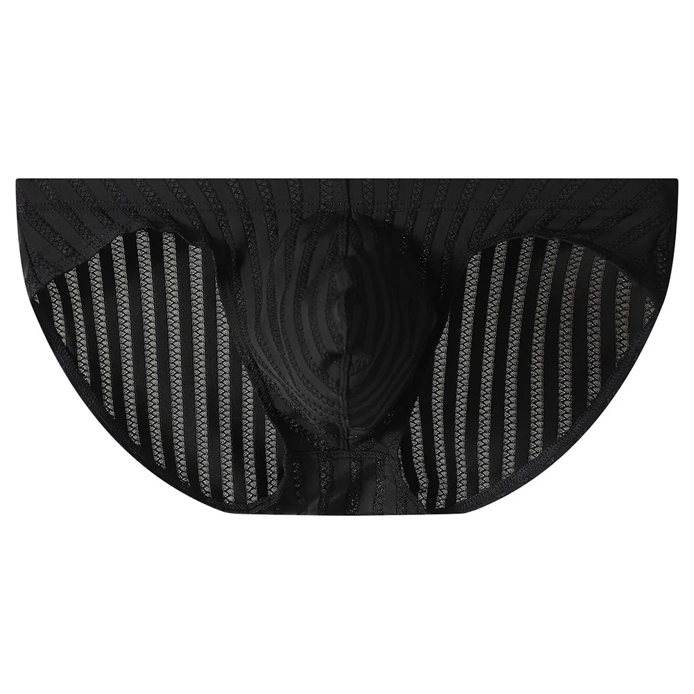Men Striped Mesh Lingerie Ice Silk Briefs Solid Underwear Breathable T-Back Low Rise Calcinha Hip Wrap Panties Men's Underpants