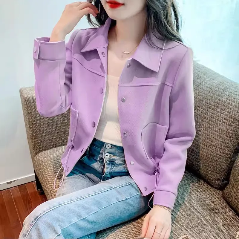 PurpleFragrant Coat for Women\'s Spring and Autumn 2024 New Popular High end Small and Fashion Cardigan Long sleeved Short Top Pi