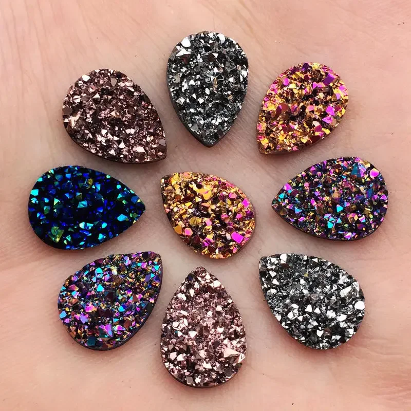 Diy 50PCS 9*13mm glitters AB Colors Mineral Surface Resin Rhinestone Flatback Cabochon Stone DIY Wedding Decoration Crafts -A57