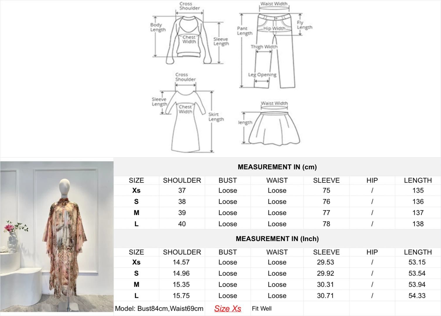 فستان متوسط الطول بأكمام طويلة وطبعة زهور وردية أنيقة جديدة لعام 2025 للنساء