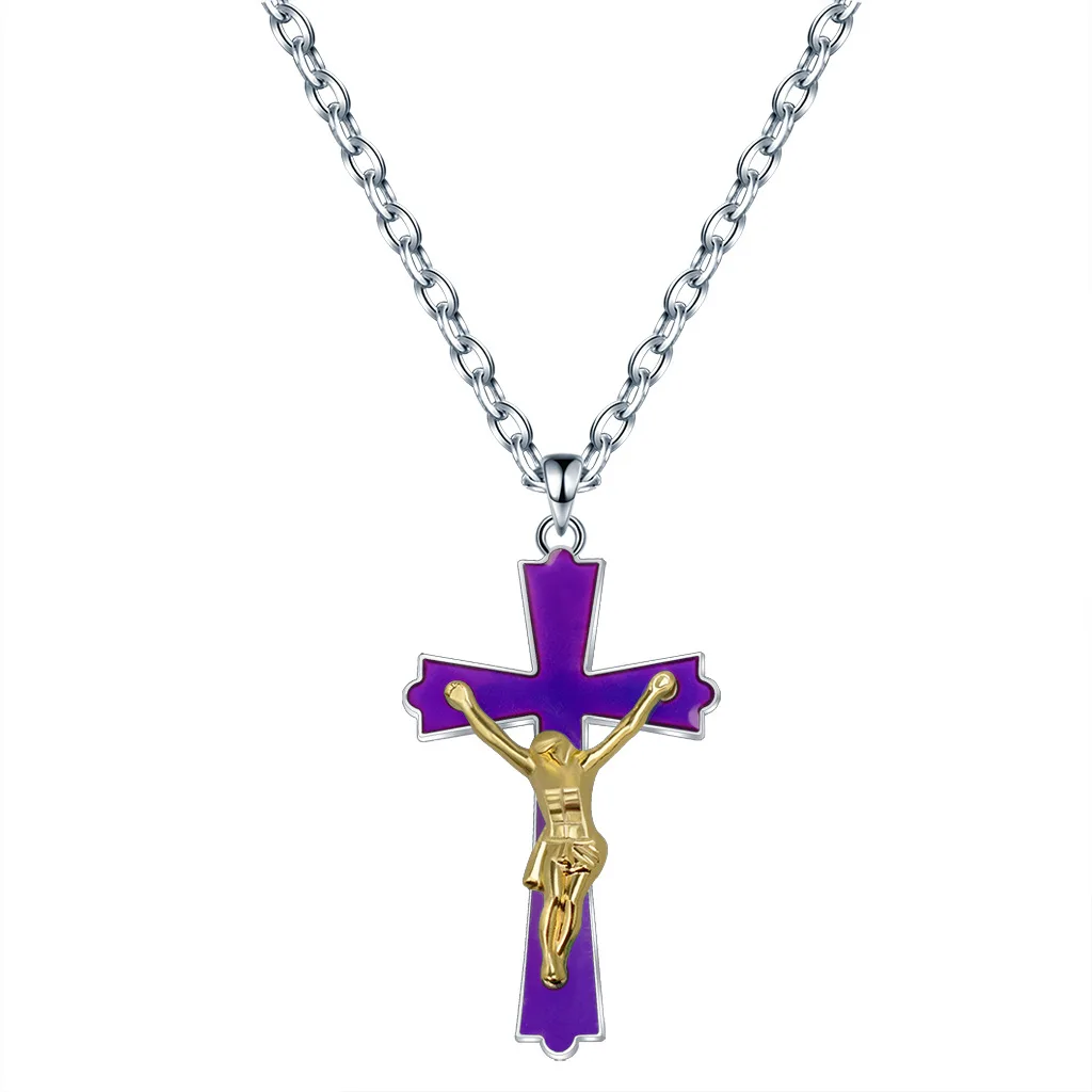درجة الحرارة تغيير لون قلادة المزاج الصليب قلادة قلادة دينية للجنسين الكنيسة مجوهرات هدية سلسلة الفولاذ المقاوم للصدأ #2