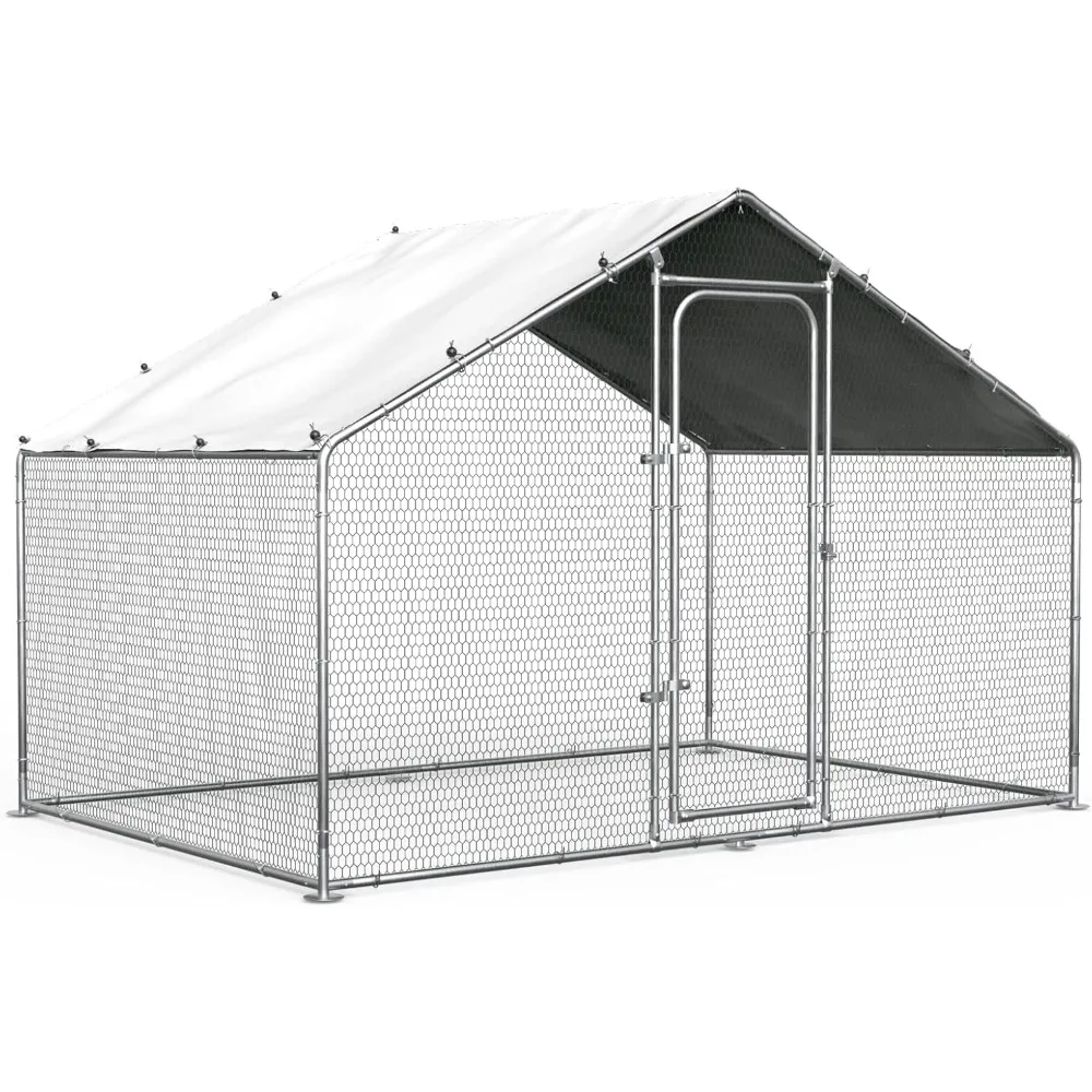 

Large Metal Chicken Coop, Spire Chicken Runs for Yard with Cover, Walk in Chicken Coop with Security Lock