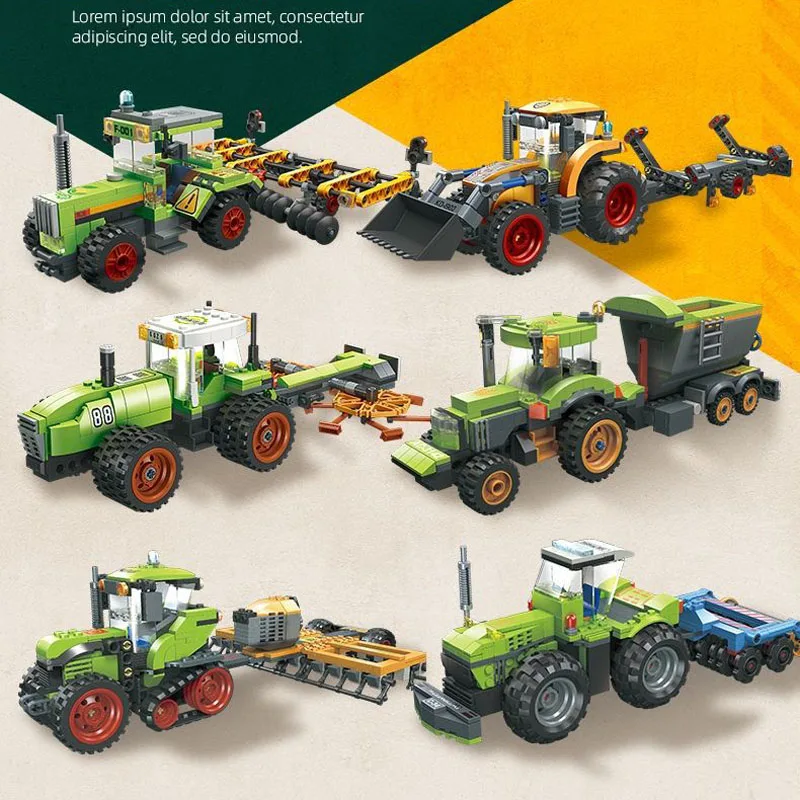 New City Agricultural Loader Tumbling Tiller Cultivator Mowing Flat Press Building Blocks Bricks Model Toys for Boys Gift Set