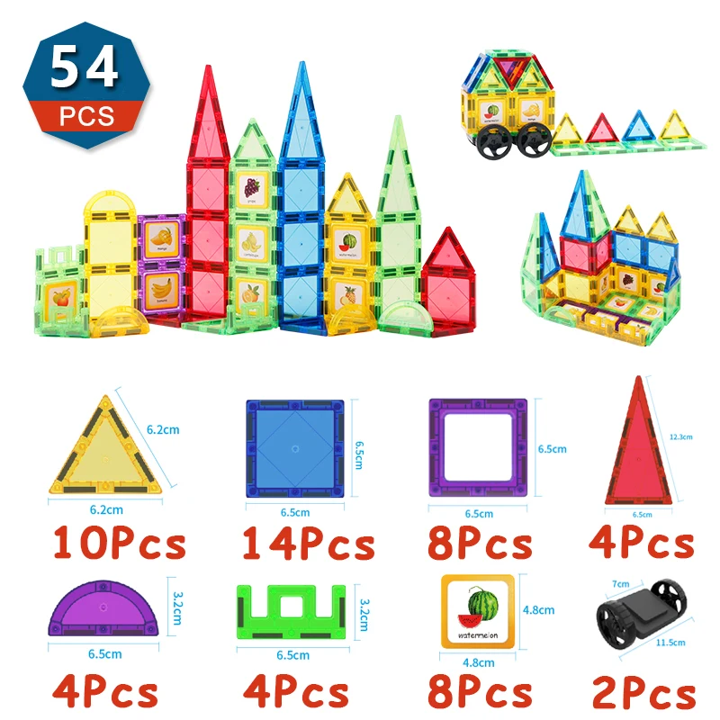 Romboss 54pcs 6.5cm Magnetic Tiles for Children Magnetic Blocks Building Set for Toddlers Kids Montessori Educational Toys Gifts