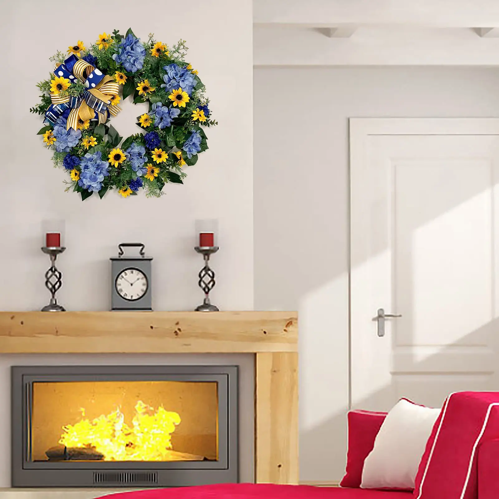 Gelb Und Blau Kranz 18 Zoll Künstliche Sonnenblumen Kranz Frühling Sommer Sonnenblumen Kranz Für Front Tür Hause Wand Hochzeit