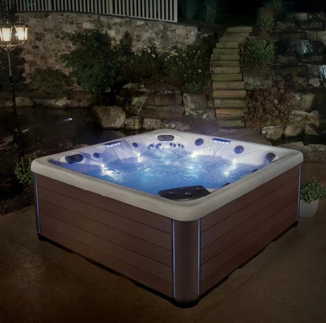 AOWO 5 Person Balboa System Hot Tube Outdoor Square Outdoor Spa Bathtubs with Lid Jacuzzis Halotherapy Cabane