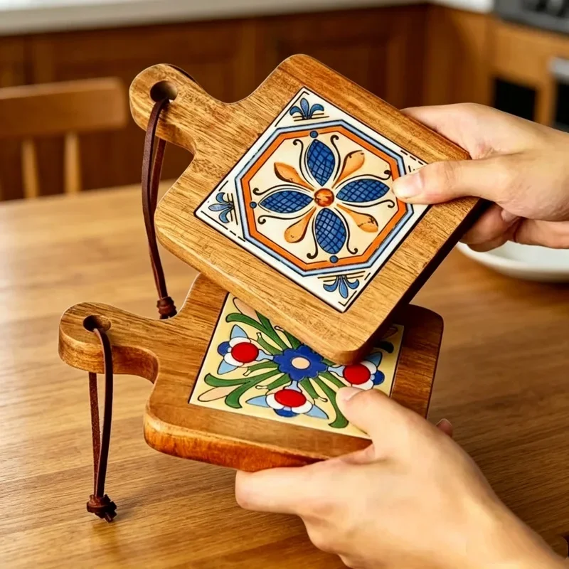 Hot Sale Home Wood Tiles Pot Mat Anti-Scalding Plate Mat Drink Coasters Wooden Placemats for Hot Tea Pots Non-slip Cup Mat