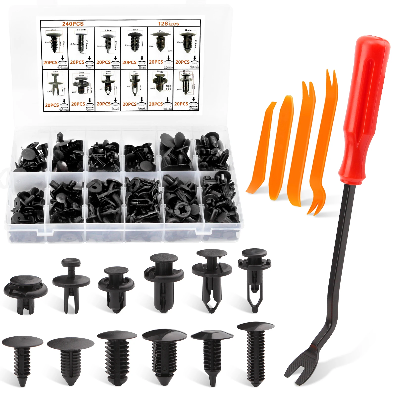 

245Pcs Car Bumper Retainer Clips Replace for GM Ford Toyota Honda Chrysler Push Pin Clip Rivets Kit with Fasteners Remover Tool