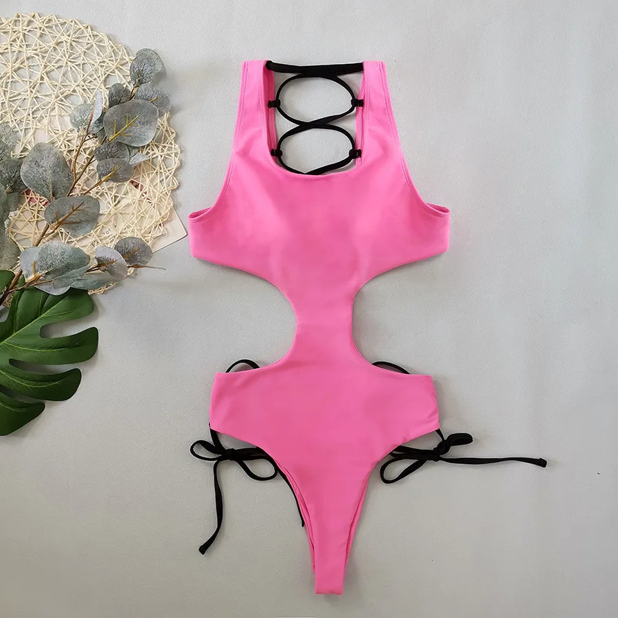 Sexy Back String Corss Backless Swimwear Woman 2026 One Piece Swimsuits Hollow Out Monokini High Cut Bathing Suit Swimming Wear