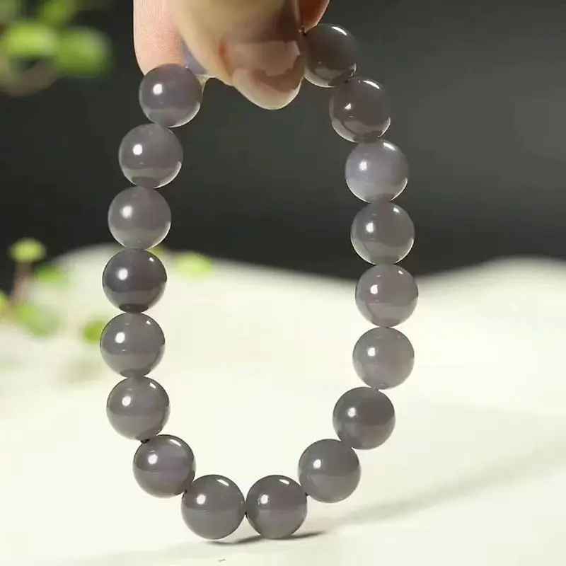 Hetian Jade Qinghai Material Purple Bracelet 10Mm Round Bead Fashion Women'S High-End Jewelry