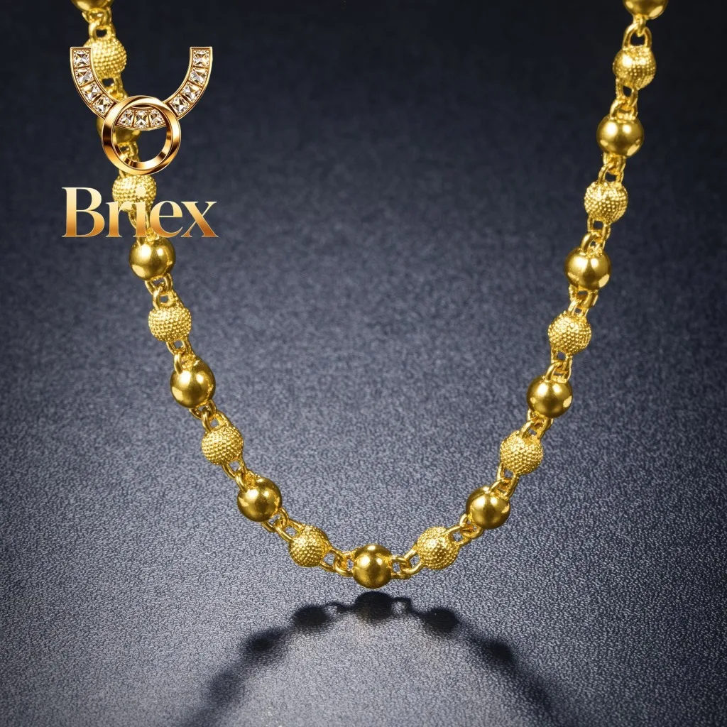 Briex Jewelry Luxury 24K 9999 Pure Gold real gold Solid Frosted Beads Men's and Women's Necklace